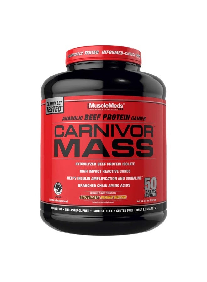 ماسيلميدز كارنيفور ماس - شوكولاتة بزبدة الفول السوداني، 5.9 رطل | غذاء فائق البناء مع بروتين بقري معزول متحلل، تركيبة لتقوية العضلات ونموها - Image 1